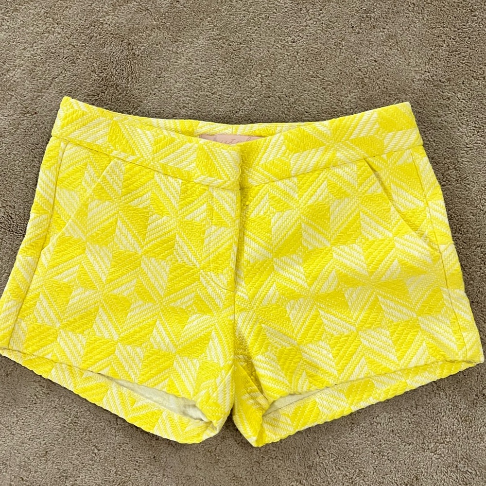 Hutch Yellow & White High-Waist Geometric Shorts